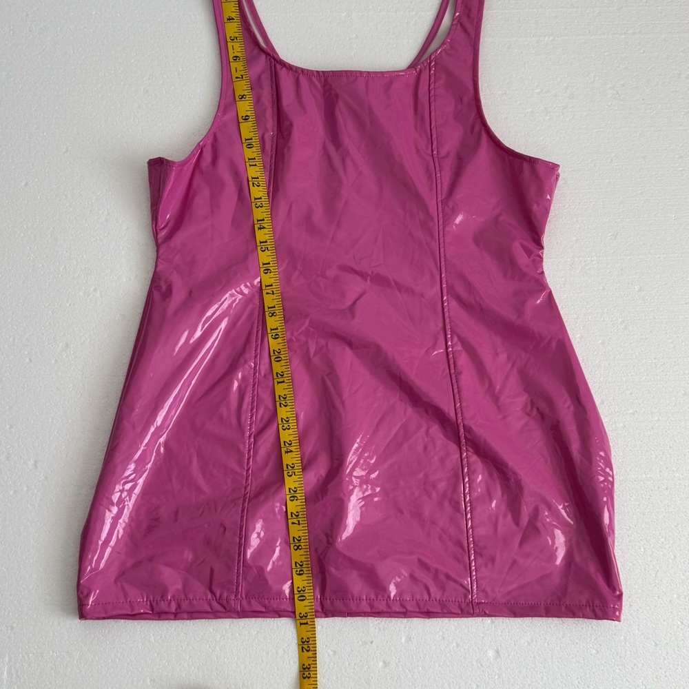 Barbie Pink Vinyl Scoop Neck Mini Dress NWOT - Picture 3 of 9